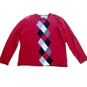 Alfred Dunner Red Diamond Beaded Blouse Shirt Top Womens Large